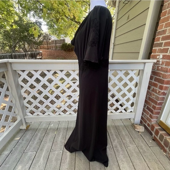 Soft Surroundings XS Maxi Dress Black Flutter Sleeve Lace Accent Drape Neck Goth - Picture 3 of 15